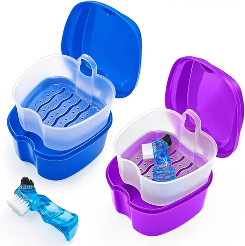 Vista 9 de Keedolla Paquete de 2 Estuches de Baño para Dentaduras Postizas Copa para Dentadura Parcial Contenedor de Limpieza para Retenedores, Contenedor