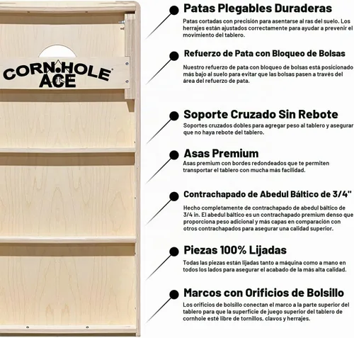 Vista 4 de CornholeAce ACE PRO Tablas de cornhole profesionales de triángulo inverso – ¡sin rebote! Patas anchas triples, madera contrachapada de abedul Negro