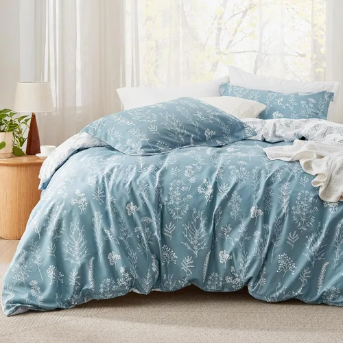Bedsure Juego de edredón California King, edredón azul mineral, juego de cama tamaño California King, bonito juego de ropa de cama floral Cali King,