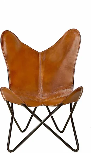 Vista 9 de cuero Elegante silla de mariposa de cuero marrón oscuro hecha a mano para sala de estar, silla lateral de cuero cosido, hecha a mano con marco