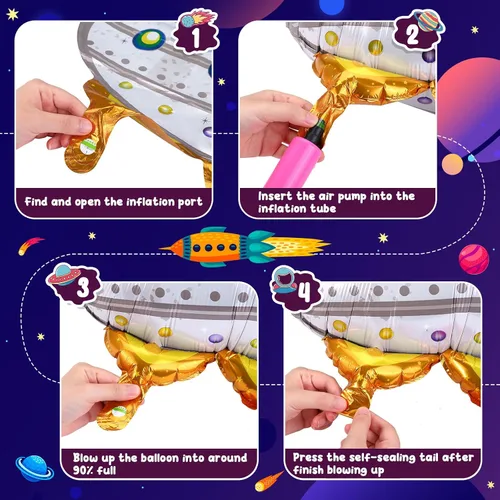 Vista 4 de 9 globos espaciales, globos de cohete de astronauta Decoraciones de fiesta temática de planetas, para fiestas de cumpleaños