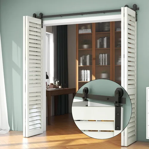 TSMST Kit de rieles de puerta corrediza de granero de 108 pulgadas para 4 puertas, kit de herrajes para puerta de granero plegable resistente, fácil