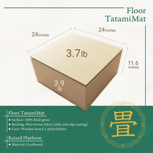 Vista 2 de BJDesign Banco cuadrado de tatami y plataforma elevada Parte superior de césped Igusa Rush de estilo japonés Blanco de grano de madera, 24 x 24