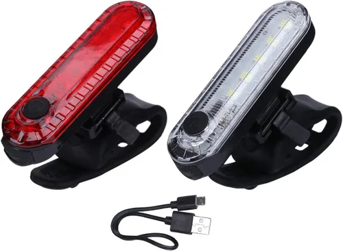 Hemobllo 2 Pcs USB Rechargeable Bike Tail Light Set, Red and White LED Rear Warning Lights for Night Riding Safety, Waterproof Cycling Taillights