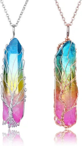 VadiForest 2 PCS Natural Healing Crystal Stone Pendant Necklace Set Reiki Obsidian Clear Quartz Pendant His and Her Gemstone Couple Necklace Men