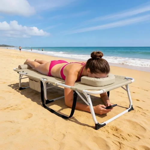 Vista 8 de ABORON - Silla de bronceado 3 en 1 extragrande con tapete y reposabrazos, tumbonas plegables resistentes, 5 posiciones para exteriores, para playa