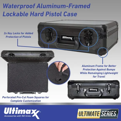 Vista 2 de Ultimaxx Estuche rígido para pistola con marco de aluminio, para uso con pistolas, cargadores y otros equipos