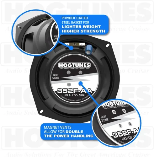 Vista 3 de Hogtunes 352F-AA bocinas frontales de 13,3 cm (paquete de 2), compatibles con motocicletas Harley-Davidson 1998-2013