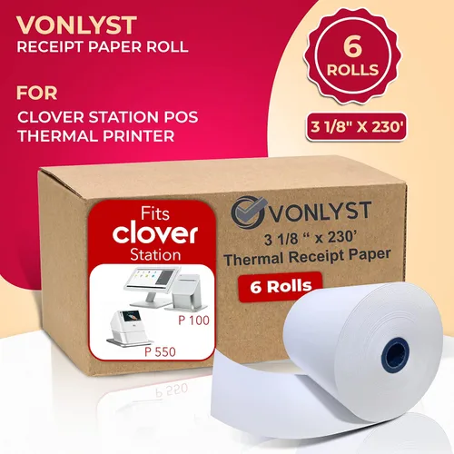 Vista 7 de Rollos de Papel Térmico de Recibo 3 1/8" x 230' para Clover Station (06 rollos)