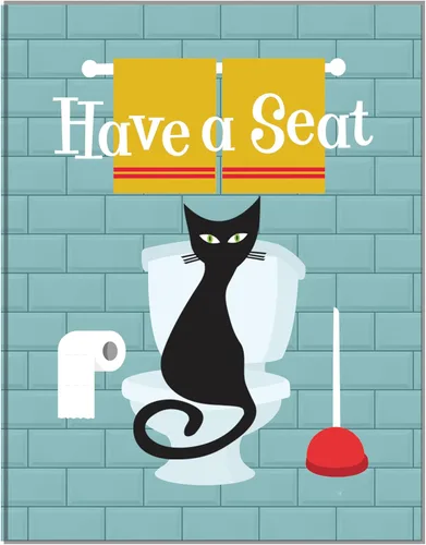 WESTBROOK DESIGN STUDIO Mid Century Modern No.26 Wall Art Print - 11x14 UNFRAMED Retro Boho Aesthetic Funny Bathroom Decor. Atomic Cat “Have a Seat”.