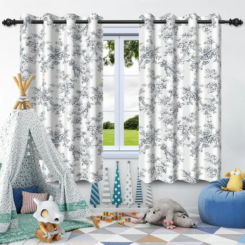 Vista 9 de Cortinas opacas de 52 x 84 pulgadas, 2 paneles con aislamiento térmico y ojales, cortinas de ventana para dormitorio y sala de estar, flores vintage