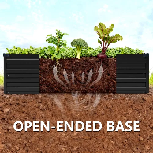 Vista 3 de Vengarus Kit de cama de jardín galvanizado elevado de 8 x 2 x 1 pies (paquete de 2), maceta de metal para exteriores, contenedor rectangular de Negro