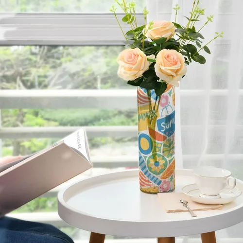 Vista 6 de Colorful Cartoon Summer Cute Plastic Cylinder Vase 11.8 x 3.9 Inch decorative Candle Holder Unbreakable Entryway Shelf Housewarming jarron