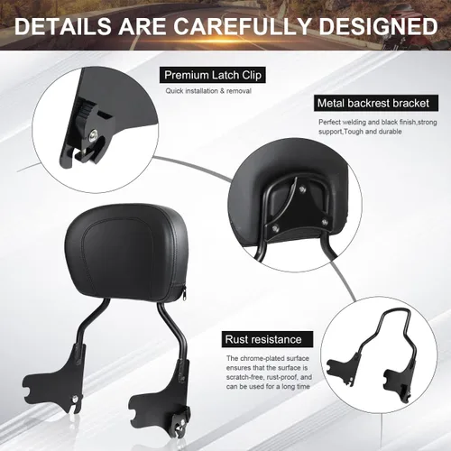 Vista 4 de AUFER Respaldo vertical desmontable del pasajero Sissy Bar con almohadilla de respaldo compatible con Touring Road King Street Glide Electra Glide