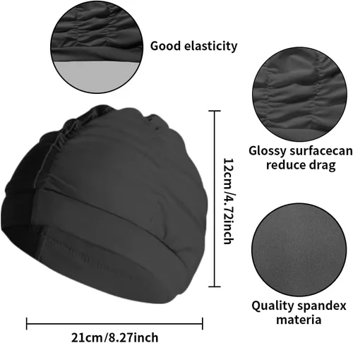 2 gorras de natación de tela para mujer, tela duradera, no impermeable, elástica, gorra de baño para cabello largo