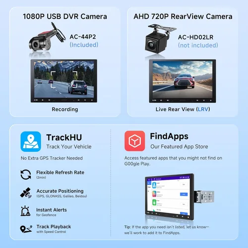 Vista 7 de Estéreo de coche QLED Android de 10.1 pulgadas individual y doble DIN con Dash Cam, 2G+32G CarPlay inalámbrico Android Auto flotante QLED pantalla