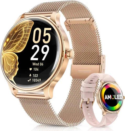 WalkerFit Smartwatch for Women, 1.43” AMOLED Fitness Watch with Bluetooth Calling, Wireless Magnetic Charging, Female Health Tracker, 120+ Sports