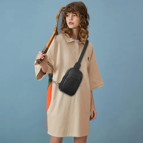 Vista 6 de Telena Riñonera pequeña para mujer, de cuero, cangureras, bolsa de pecho para mujer