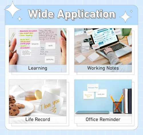 Vista 7 de Notas adhesivas blancas de 1.5 x 2 pulgadas, 10 blocs de notas pequeñas autoadhesivas, 100 hojas/bloc de notas súper adhesivas, 1000 hojas en total