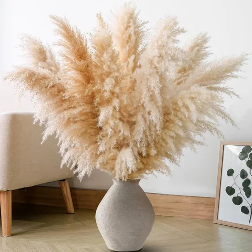 Vista 11 de Decoración de hierba seca de las pampas, 120 piezas de hierba de las pampas con colas de conejo, ramo de hierba de caña para bodas, flores bohemias