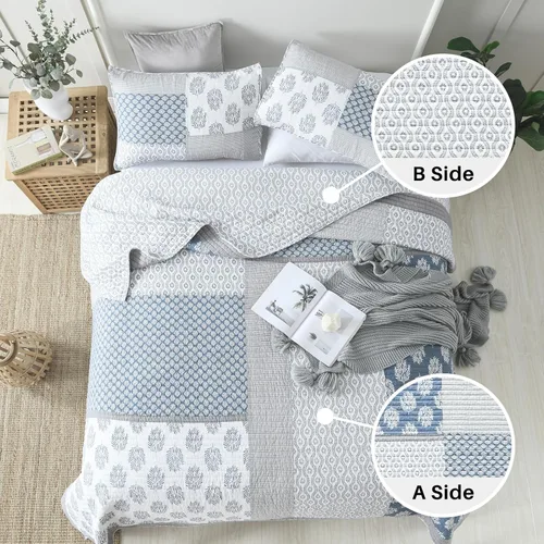 Vista 8 de Y-PLWOMEN - Juego de cama de 2 piezas con edredón individual, 100% algodón, ligero, floral, reversible, para casa de campo para todas