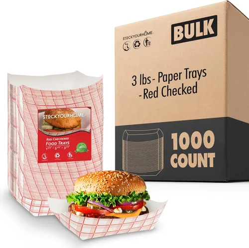 Vista 8 de Stock Your Home Botes pequeños de papel para alimentos (paquete de 100) bandejas desechables de 1 libra a cuadros rojos y blancos, botes de comida