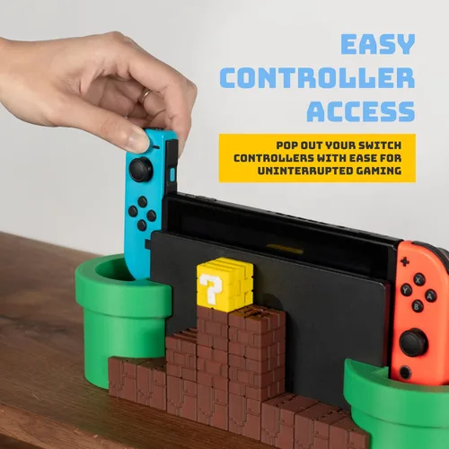 Vista 7 de Mar Stand para Nintendo Switch - Soporte impreso en 3D con diseño retro de bloques de ladrillos y tubería, decoración del hogar, regalos únicos