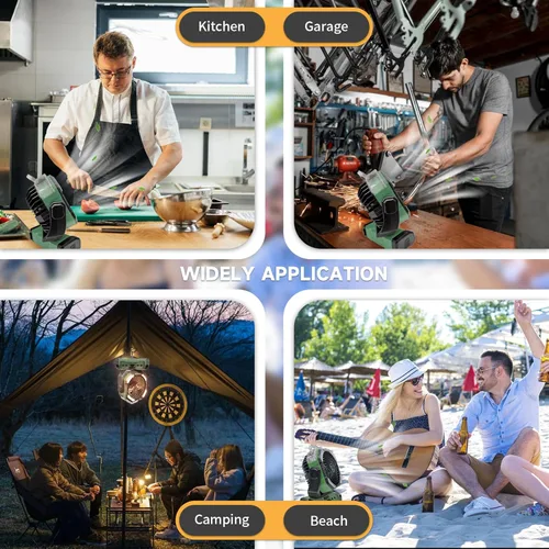 Vista 7 de Ventilador de camping portátil recargable, ventilador inalámbrico de 20000 mAh con linterna LED, ventilador de campamento recargable con control