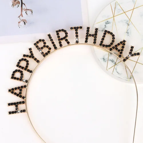 Vista 4 de CIEHER Diadema Corona de Cumpleaños Negra, Es Mi Cumpleaños Accesorios para el Cabello con Decoraciones de Feliz Cumpleaños para Mujeres y Niñas