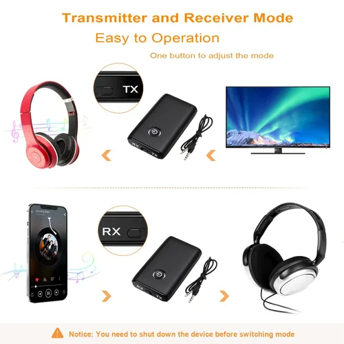 Vista 3 de JXTZ Adaptador Bluetooth auxiliar para automóvil, receptor transmisor Bluetooth 2 en 1, adaptador inalámbrico portátil, receptor de audio auxiliar