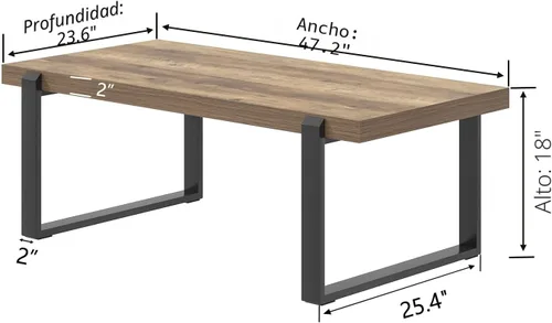 Vista 3 de FOLUBAN Mesa de café negra, mesa central moderna de madera y metal industrial, mesa rectangular de cóctel y té para sala de estar, 47 pulgadas