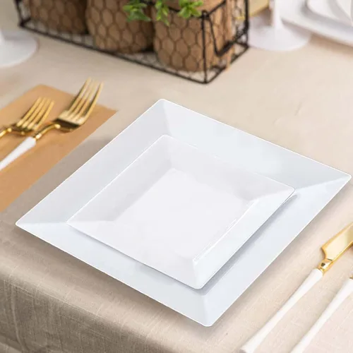 Vista 8 de Efavormart - Paquete de 50 platos de plástico cuadrados transparentes y elegantes de 4 pulgadas, platos de postre desechables