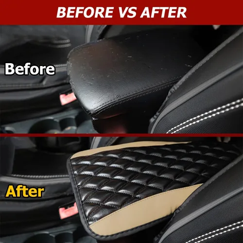 Vista 3 de Moly Magnolia Cojín Acolchado para Consola Central de Automóvil, Cubierta Protectora Universal de Cuero Impermeable para Caja de Asiento