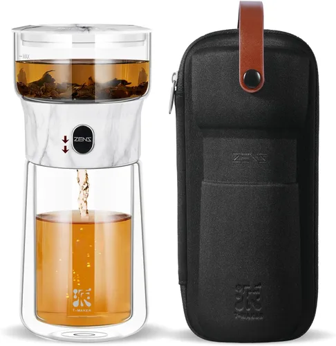 Vista 11 de ZENS Tetera infusora de té de vidrio moderna, tetera inteligente de un solo toque para difusores de té sueltos con taza aislada y kits de té