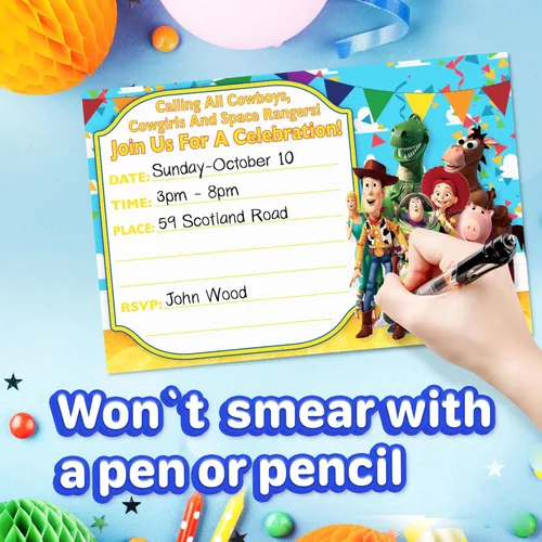 Vista 5 de Juego de 20 tarjetas y sobres de invitación de feliz cumpleaños con temática de historia clásica, ligeros (8.47 oz), invitaciones estilo postal