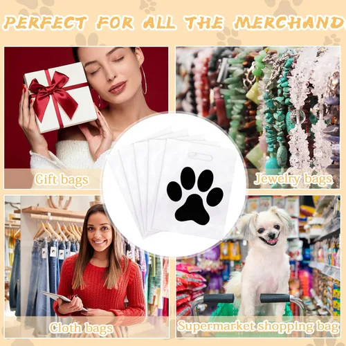 Vista 6 de Sinmoe Paquete de 200 bolsas de plástico con asas para mercancía de plástico a granel con asa troquelada, bolsas de regalo de LDPE para pequeñas