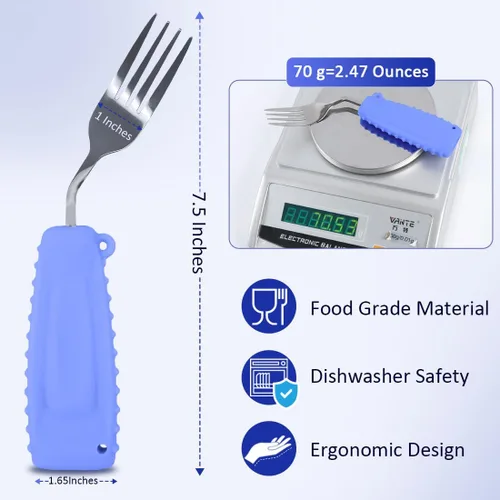 Vista 4 de Utensilios de cubiertos con peso adaptable, tenedor en ángulo para temblores de manos, Parkinson, utensilios con peso con asas antideslizantes