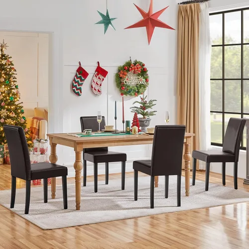 Vista 7 de Yaheetech Juego de 4 sillas de comedor de piel sintética con superficie impermeable y patas de madera para cocina, restaurante y sala de estar