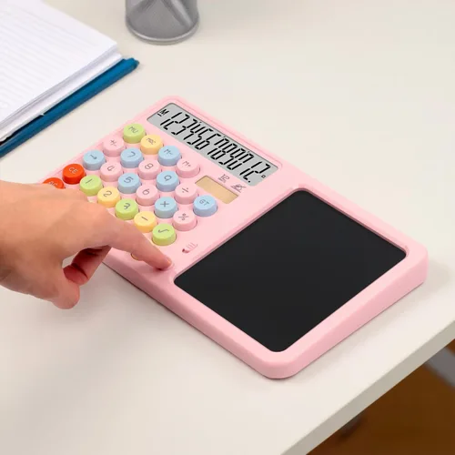 Vista 5 de Calculadora de escritorio de 12 dígitos con tableta de escritura, bloc de notas plegable de función estándar y lápiz capacitivo, calculadora básica