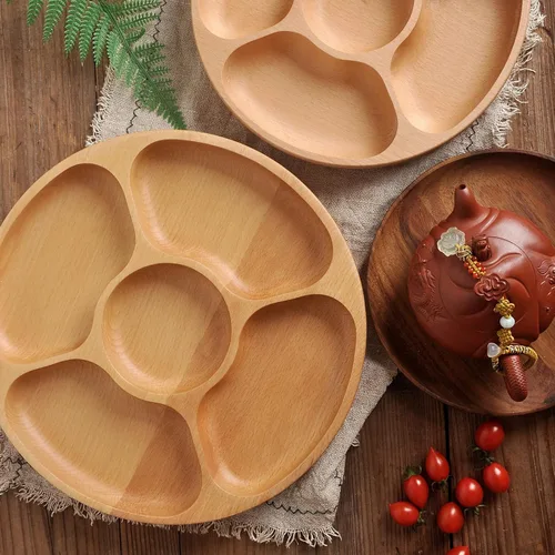 Vista 6 de Caja multifuncional de madera para bocadillos de frutas secas, contenedor de almacenamiento de boda, plato de fruta, bandeja para servir plato