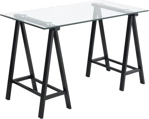 OSP Home Furnishings Middleton Escritorio de 47 pulgadas con parte superior de vidrio biselado transparente, base negra