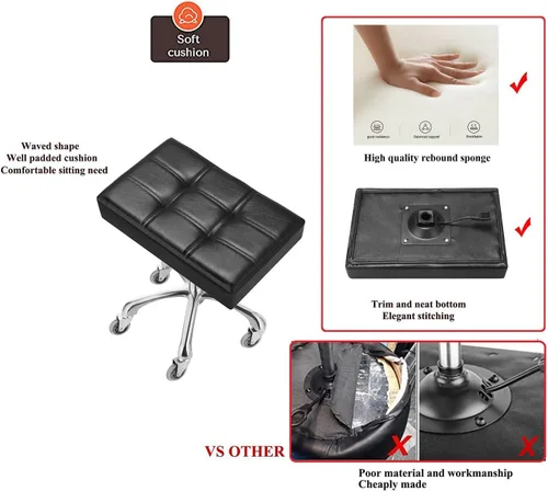 Vista 3 de Kaleurrier Taburetes resistentes con ruedas, taburete ajustable de altura sin respaldo de 400 libras, taburetes giratorios para mostrador, bar