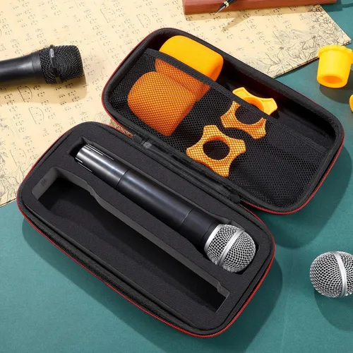 Vista 5 de Ciieeo Bolsa de almacenamiento de micrófono inalámbrico, funda de transporte portátil Eva para 2 micrófonos de mano con cremallera de protección