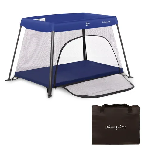 Vista 9 de Dream On Me Corral ligero de viaje para bebé con puerta de acceso con cremallera, laterales de malla transpirable con colchón suave y cómodo, diseño