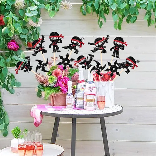 Vista 6 de 12 piezas de centros de mesa ninja de doble cara, dardos de artes marciales, karate, kung fu, guerreros, centros de mesa de flores para temática