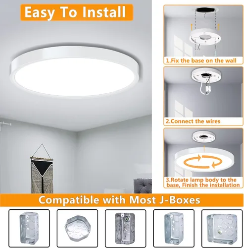 Vista 6 de Lámpara de techo LED de montaje empotrado, lámpara de techo LED moderna de 9 pulgadas, 18 W, 5000 K, luces de techo delgadas de perfil bajo