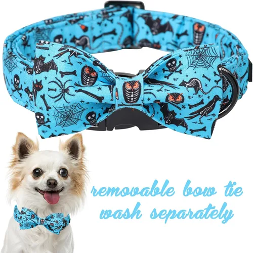 Vista 5 de Unique Style Paws Collar de perro de Halloween con lazo de algodón lindo pajarita para perros pequeños, medianos y grandes, vacaciones