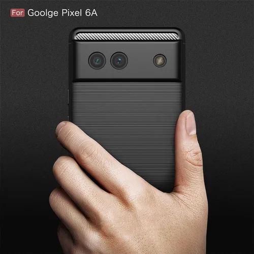 Vista 6 de Funda compatible con Google Pixel 6a, diseño de textura de fibra de carbono, absorción de golpes antiarañazos, ajuste delgado, color negro