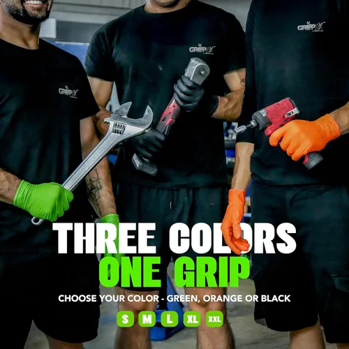 Vista 7 de GRIPXX Herkules Grip Guantes de nitrilo resistentes de 8 mil verdes, textura de diamante 3D elevada - Sin látex y sin polvo - Industrial