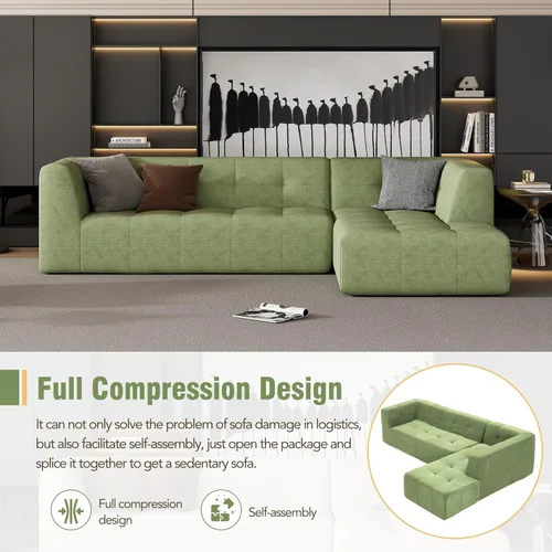 Vista 93 de Sofá modular en forma de L de 100.7 pulgadas con otomana extraíble, modernos sofás de 3 plazas con dos reposabrazos y patas de metal, cómoda tela